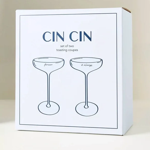 NEW Anthropologie x Cin Cin Forever & Always Coupe Glasses, Set of 2, Blue - Picture 3 of 7